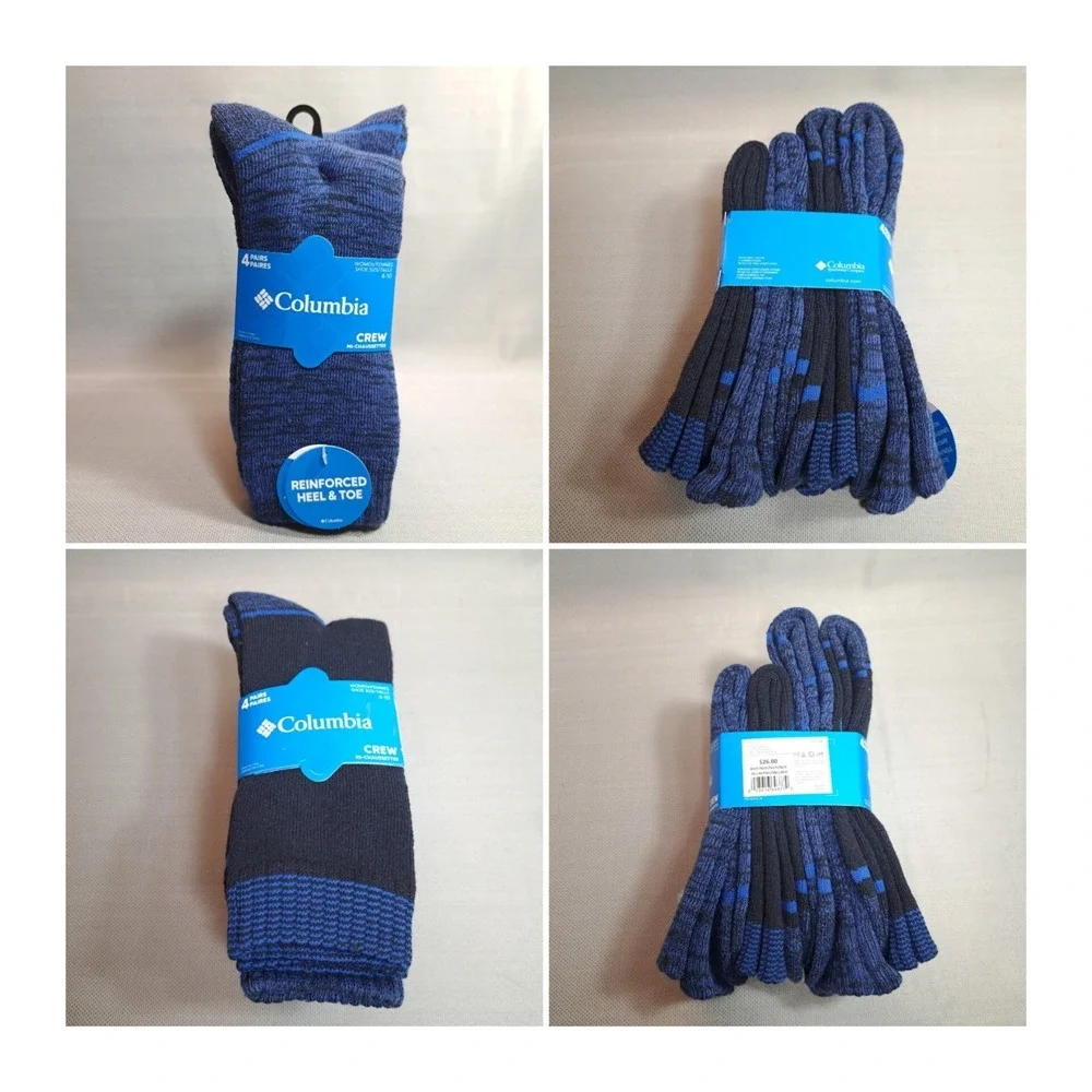 COLUMBIA 4‎ Pairs Women's Crew Socks Blue Reinforced Heel & Toe Shoe Size 4-10